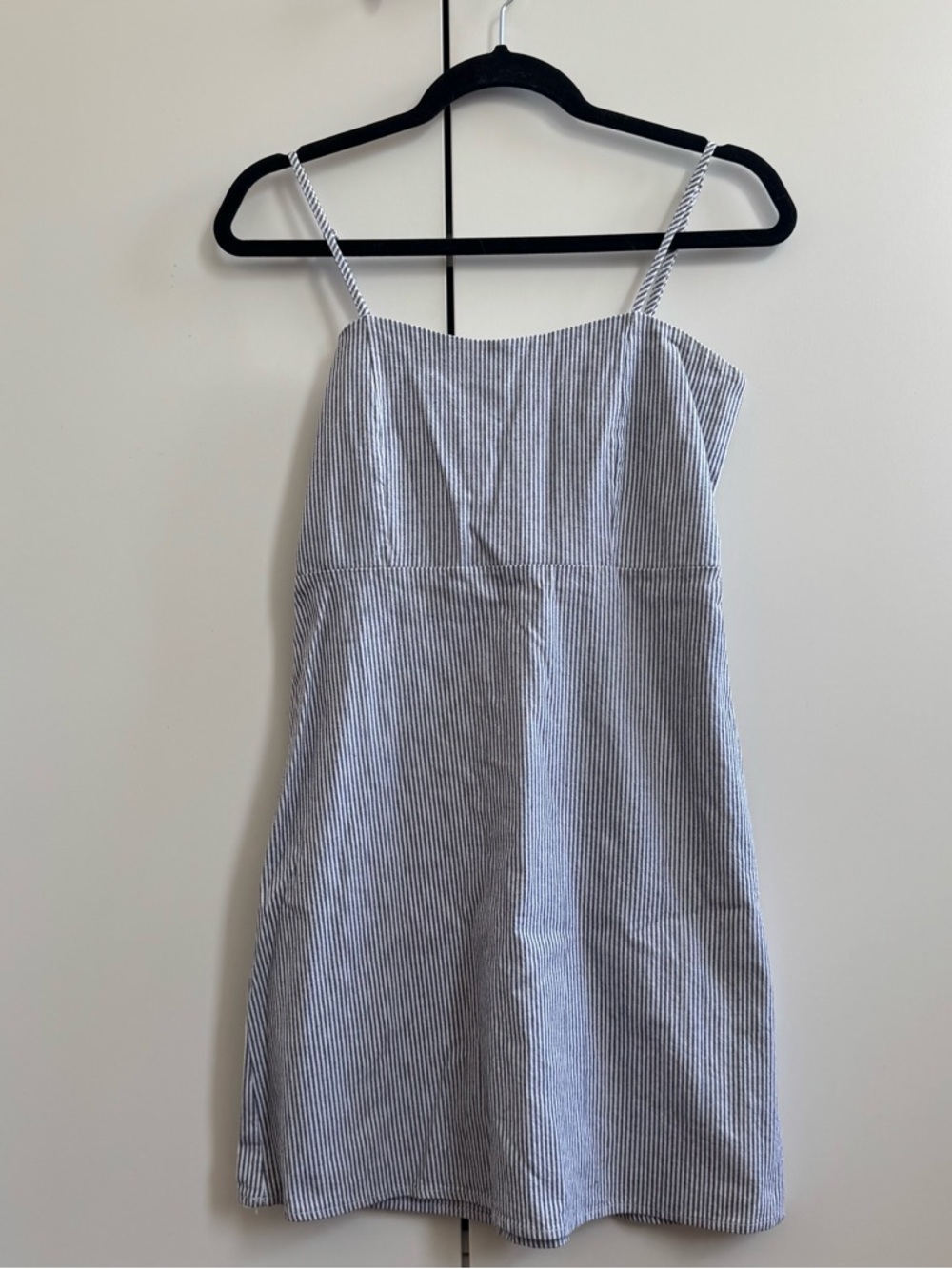 Brandy Melville Blue and White Pinstripe Spaghetti Strap Mini Dress